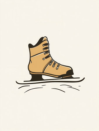 The design features a sleek ski boot positioned on a snowy trail, representing winter sports and outdoor fun during the season.の素材