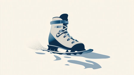 This stylish ski boot stands on a snowy trail, embodying the spirit of winter sports and outdoor adventure in a minimalist style.の素材