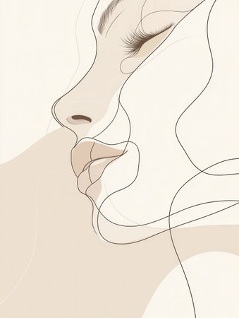 A graceful silhouette of a woman's face features soft, flowing lines, emphasizing elegance and minimalist artistry in a gentle composition.の素材