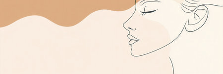 A sleek outline of a woman's face elegantly sketched, set against a soothing, warm-toned background.の素材