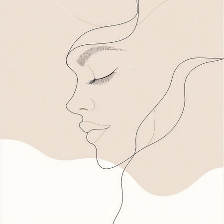 A graceful silhouette of a woman's profile, characterized by smooth, elegant lines and a calming color palette.の素材
