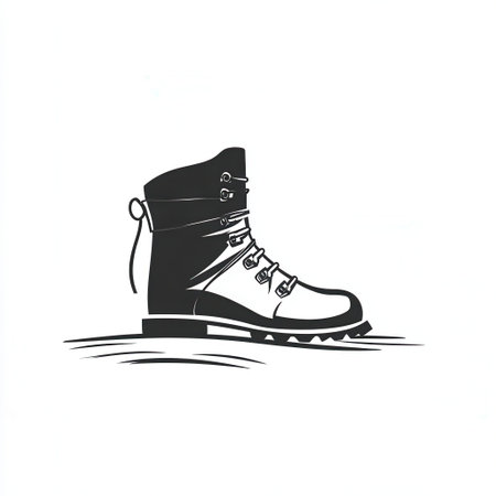 A sleek ski boot stands firmly on a snowy trail, symbolizing winter sports and the thrill of skiing in a minimalist style.の素材