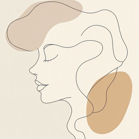 The artwork features a graceful outline of a woman's profile, emphasizing elegance through minimalist design and soft color blending.の素材