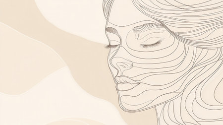 A striking silhouette of a woman's face is elegantly outlined, featuring smooth lines and a serene expression against a soft backdrop.の素材