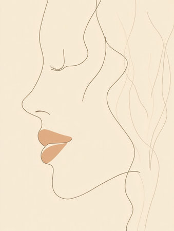 A graceful silhouette of a woman's profile is created with smooth, flowing lines that emphasize her delicate features and curves.の素材