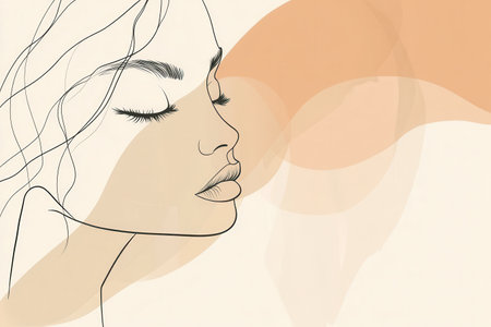 A graceful silhouette captures the essence of a woman's profile with flowing, smooth lines in calming hues for a modern touch.の素材