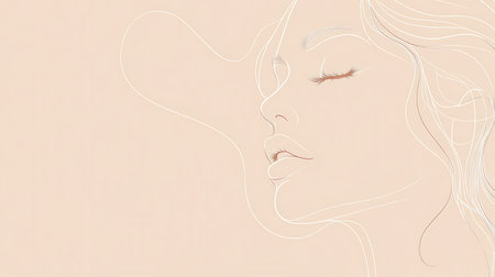 A graceful outline of a woman's face showcases smooth, elegant lines against a subtle, soft-toned background, creating a serene effect.の素材