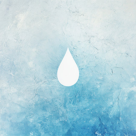 This design showcases a sleek water drop symbol that conveys themes of hydration and purity against a serene blue backdrop.の素材