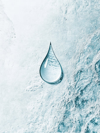 This design highlights a clear drop of water representing hydration and freshness, creating a soothing and clean aesthetic.の素材