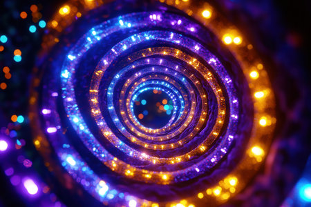 Colorful Christmas lights twist in mesmerizing spirals, creating a vibrant and dynamic atmosphere for the holiday celebration.の素材