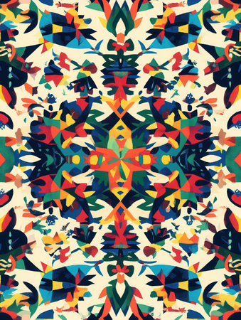 Colorful abstract shapes represent various Christmas symbols, creating a lively and festive holiday atmosphere throughout the design.の素材