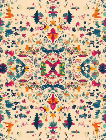 A captivating abstract design features an array of Christmas symbols, including trees, stars, and gifts, arranged in a colorful pattern.の素材