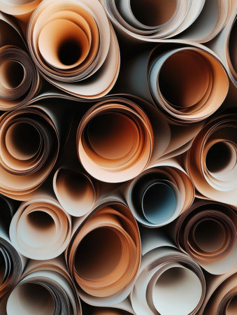 Overlapping coffee cup rings form a vibrant abstract pattern with rich brown tones, creating an organic visual experience.の素材