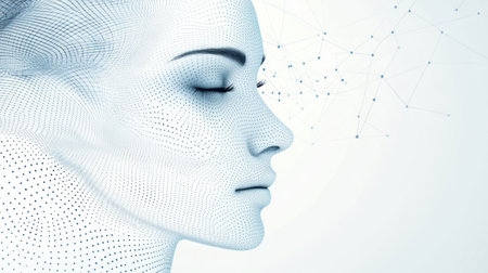 Intricate lines and dots form an abstract representation of skincare procedures, embodying modern beauty concepts and aesthetics.の素材