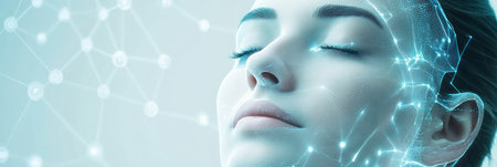 This artwork features an abstract representation of skincare procedure diagrams, highlighting facial rejuvenation concepts visually.の素材