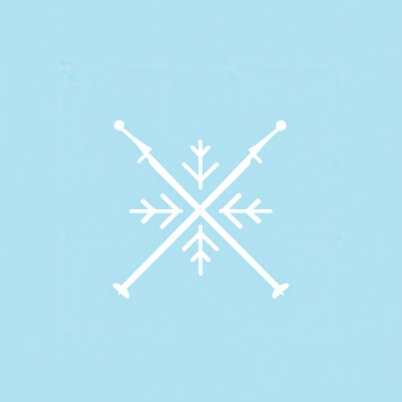 This logo features a snowflake design intersected by two ski poles, symbolizing winter activities and mountain adventures.の素材
