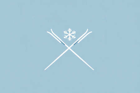A logo combines a snowflake symbol and crossed ski poles, evoking winter sports and outdoor adventure in snowy landscapes.の素材