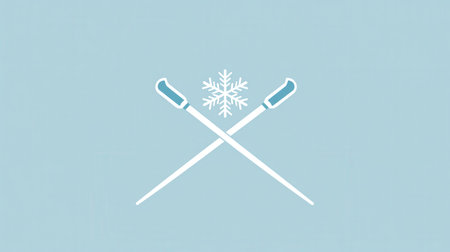 A logo combines a snowflake and crossed ski poles, symbolizing winter sports and outdoor adventures in snowy regions.の素材