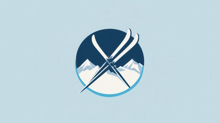 This logo features a pair of skis designed for a wintry outdoor adventure, highlighting a passion for skiing in mountainous terrain.の素材