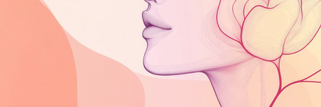 Intricate line art merges the outline of a woman's face with a rose petal, symbolizing beauty inspired by nature's elegance.の素材