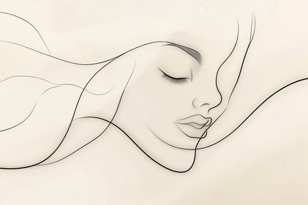 The artwork features an abstract representation of a female face, emphasizing flowing lines that convey calmness and grace.の素材