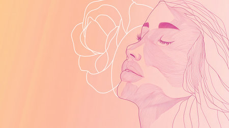 This artwork features a rose petal elegantly morphing into the profile of a woman, capturing beauty and tranquility in a harmonious design.の素材