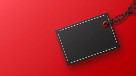A black tag on a vibrant red background highlights exclusive deals for Black Friday shoppers looking for great savings.の素材