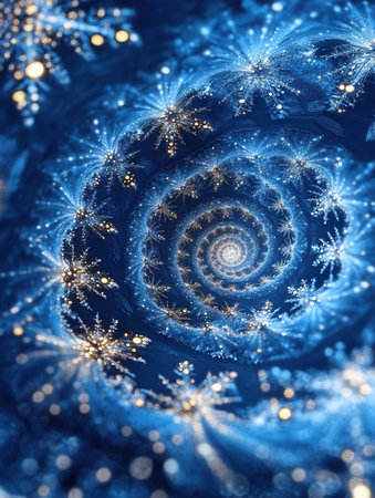 The captivating spiral design deep features blue hues with sparkling white highlights, evoking a sense of wonder and infinity.の素材