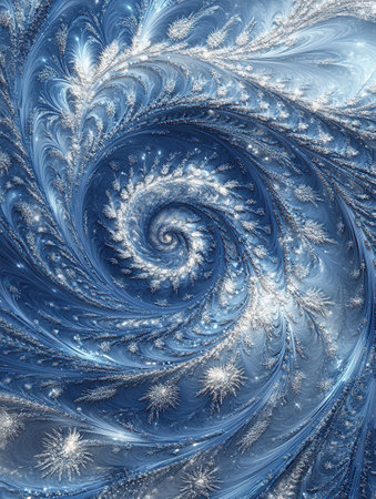 A captivating spiral design features shades of blue and white, illustrating a mesmerizing fractal pattern that evokes cosmic imagery.の素材