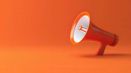 The vibrant orange megaphone stands prominently, creating an impactful visual for conveying messages and grabbing attention.の素材