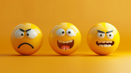 Three distinct emoji faces exhibit various emotionsの素材