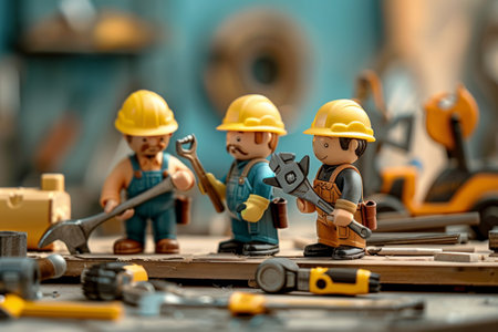 A dedicated repair team uses various tools and materials to enhance the construction site while ensuring safety and efficiency.の素材