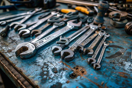 A group of repair team members actively uses tools and materials on site to address and resolve ongoing maintenance tasks.の素材