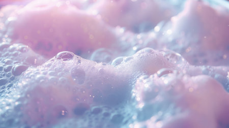 The bathwater glistens with vibrant, soft foam, creating a calming atmosphere perfect for unwinding in the evening.の素材