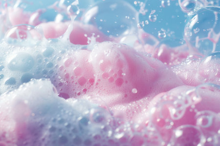 The bath features a vibrant pink and white foam surface, creating a soothing atmosphere for relaxation and indulgence.の素材
