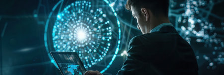 A professional monitors cybersecurity metrics to strengthen data protection measures and mitigate network vulnerabilities effectively.の素材