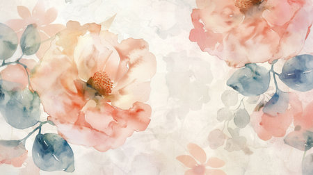 Soft-toned watercolor flowers gracefully blend together, creating a calm and inviting atmosphere ideal for art lovers and decorators.の素材