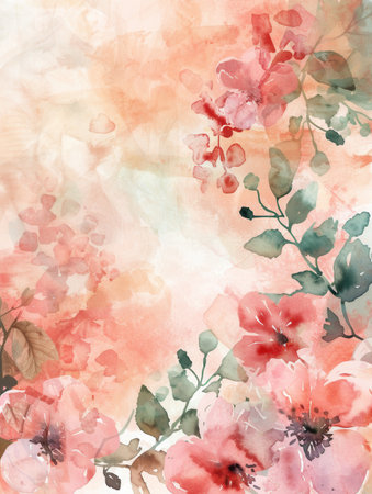 Softly blended watercolor flowers in gentle hues evoke a tranquil mood, ideal for springtime themes and floral design projects.の素材