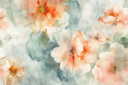 A tranquil display of watercolor flowers painted in soft tones, capturing the elegance and serenity of floral artistry.の素材