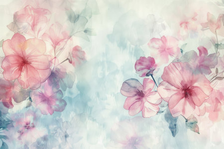Delicate blooms in soft watercolor tones create a tranquil and inviting atmosphere, perfect for artistic inspiration and decoration.の素材