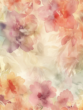 Delicate watercolor florals blend softly in calming pastel shades, creating a tranquil atmosphere reminiscent of spring blossoms.の素材