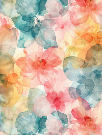 Soft watercolor flowers in pastel hues create a gentle and inviting floral arrangement filled with beauty and serenity.の素材