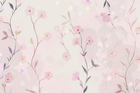 Floral patterns bloom gracefully across a pastel background, providing an elegant and serene atmosphere suited for spring-themed decor.の素材