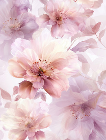 Delicate floral motifs in gentle pastel hues evoke a peaceful ambiance, ideal for enhancing any space with natural beauty.の素材