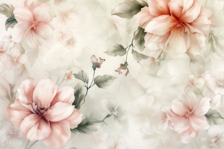 Delicate floral designs in muted pastels enhance a peaceful atmosphere, perfect for relaxation and inspiration in a garden.の素材