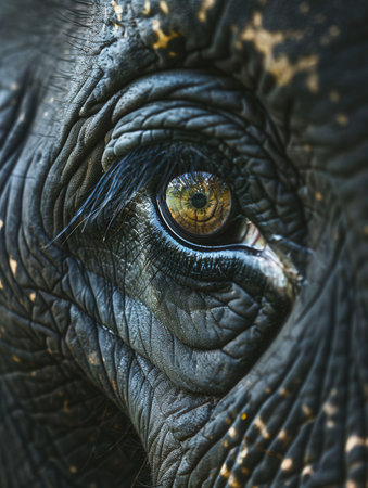 This striking close-up captures the unique texture of an elephant's skin and the mesmerizing depth of its eye, revealing its wisdom.の素材