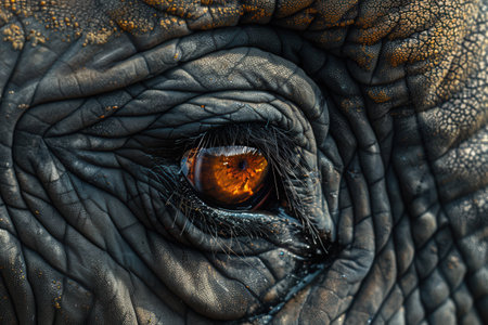 The photograph captures the mesmerizing depth of an elephant's eye, showing the unique texture of its skin and the warmth of its gaze.の素材