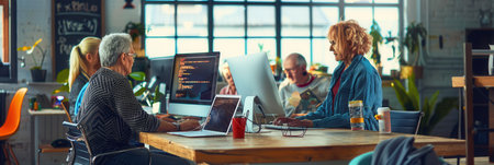 A diverse group of seniors participates in computer training, focusing on improving their digital literacy and technology usage.の素材