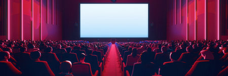 Guests are seated in a cozy movie theater, eagerly watching a film on a massive screen as the vibrant atmosphere enhances their experience.の素材