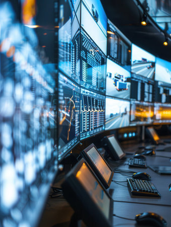 The control features center extensive screens displaying real-time delivery and route information, easier efficient logistics management.の素材